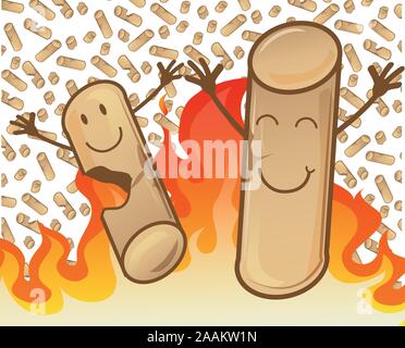 Paio di allegro pellet su sfondo di fiamma Illustrazione Vettoriale