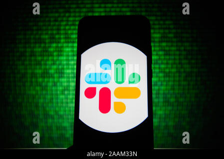 In questa foto illustrazione un lasco visto il logo visualizzato su uno smartphone. Foto Stock