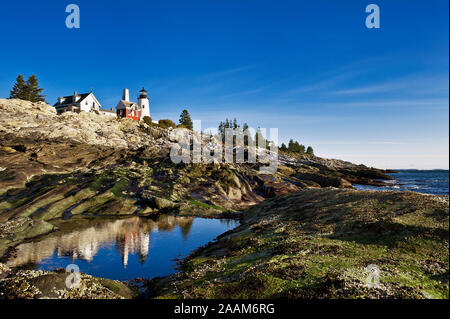 Punto Pemaquid Stazione di luce, Muscongus Bay, Bristol, Maine, Stati Uniti d'America. Foto Stock