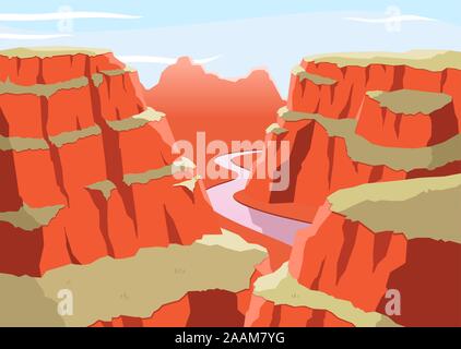 Parco Nazionale del Grand Canyon Arizona Stati Uniti Colorado Plateau sette meraviglie naturali, illustrazione vettoriale cartoon. Illustrazione Vettoriale