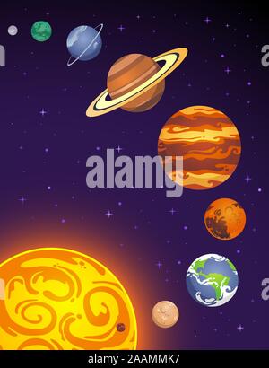 Sistema solare pianeti cartoon illustrazione Illustrazione Vettoriale