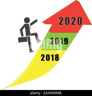 Imprenditore fino a piedi su trend grafico fino all anno 2020 Illustrazione Vettoriale