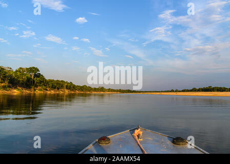 Vista da una barca di Rio Araguaia, un importante affluente del bacino amazzonico. Tocantins Brasile, Sud America. Foto Stock
