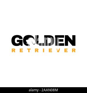 Silhouette di golden retriever cane vettore logo. elegante golden retriever lettera con testa di cane elemento concetto di design Illustrazione Vettoriale