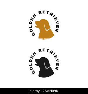 Silhouette di golden retriever cane vettore logo. elegante golden retriever lettera con testa di cane elemento concetto di design Illustrazione Vettoriale