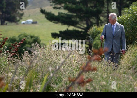 Il Principe di Galles durante una passeggiata costiera a Kaikoura, il settimo giorno del royal visita in Nuova Zelanda. Foto di PA. Picture Data: Sabato 23 Novembre, 2019. Vedere PA storia ROYALS Charles. Foto di credito dovrebbe leggere: Victoria Jones/filo PA Foto Stock