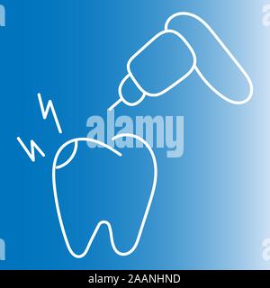 Trapano dentistico e denti icona linea. Il trattamento della carie stile lineare di firmare per il concetto di mobile e web design. Il trattamento del dente con profilo punta icona vettore Illustrazione Vettoriale