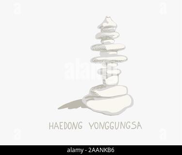 Illustrazione di Haedong Yonggungsa seaside tempio di Busan, Corea del Sud Illustrazione Vettoriale