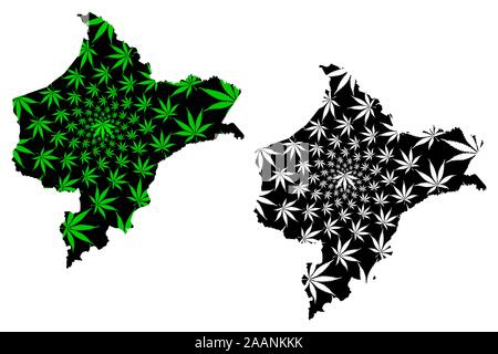 Dipartimento di Loreto (Repubblica del Perù, regioni del Perù) mappa è progettato Cannabis leaf verde e nero, Loreto mappa fatta di marijuana (marihuana,THC) f Illustrazione Vettoriale