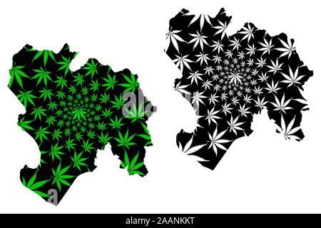 Dipartimento di Piura (Repubblica del Perù, regioni del Perù) mappa è progettato Cannabis leaf verde e nero, Piura mappa fatta di marijuana (marihuana,THC) fol Illustrazione Vettoriale