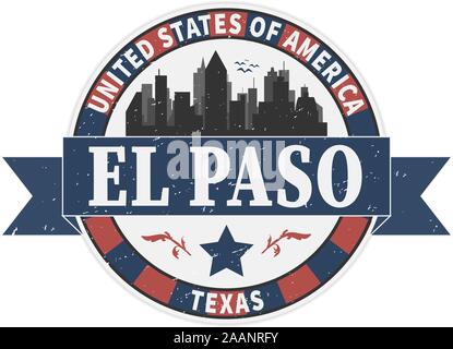 El Paso Texas Viaggi icona Timbro Skyline City Design Turismo Illustrazione Vettoriale