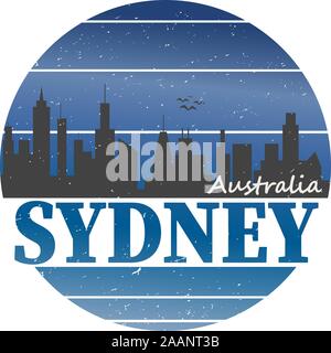 La città di Sydney destinazione di viaggio. vettore shirt logo su sfondo bianco Illustrazione Vettoriale