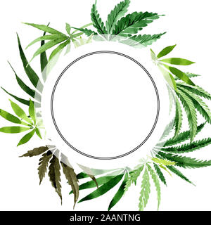 La Cannabis foglie verdi. Foglie di piante del giardino botanico di fogliame floreali. Acquerello illustrazione dello sfondo impostato. Disegno ad acquerello fashion aquarelle isola Foto Stock