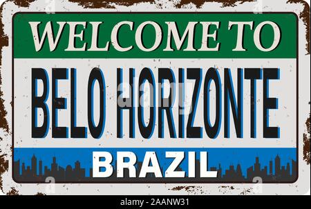 Brasile Brasile belo Horizonte Vintage vuoto di metallo arrugginito segno illustrazione vettoriale su sfondo bianco Illustrazione Vettoriale