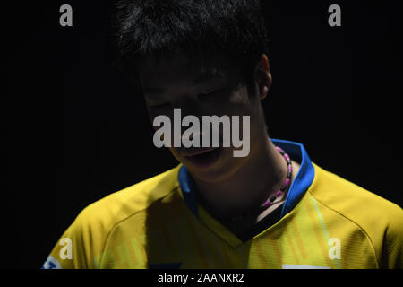 Tampines a piedi. 23 Nov, 2019. Jun Mizutanio (JPN), Nov 23, 2019 - Ping-pong: corrispondenza 21 - Jun Mizutanio (JPN) vs Gaoyuan Lin (CHN) a T2 diamante 2019 Singapore a Tampines a piedi. Credito: Haruhiko Otsuka/AFLO/Alamy Live News Foto Stock