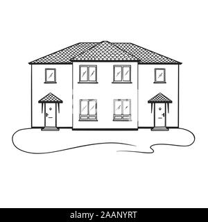 Schizzo di una casa isolata su sfondo bianco. Illustrazione Vettoriale Illustrazione Vettoriale
