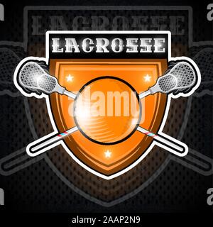 Lacrosse sfera con attraversata lacrosse stick al centro dello schermo. Sport etichetta per ogni squadra o campionato Illustrazione Vettoriale