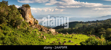 Etiopia, Rift Valley, Gamo Gofo Omo, Arba Minch, Dorze Holowo, scarpata sopra il lago Abaya, panoramica Foto Stock