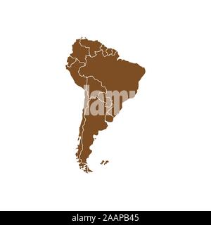 Sud America con i confini, illustrazione vettoriale. Illustrazione Vettoriale