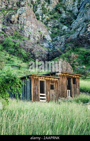 Edificio di livrea per Van Patten Mountain Camp (ca. 1800s), vicino a Dripping Springs, montagne Organ, Nuovo Messico USA Foto Stock