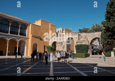 Patio de la Montería - royal Palazzo Alcázar di Siviglia, in Andalusia, Spagna. Foto Stock