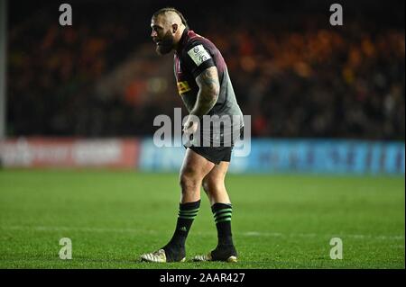 Twickenham. Regno Unito. Il 23 novembre 2019. Joe Marler (arlecchini). Arlecchini v Bath Rugby. Pool di 3. La Heineken Champions Cup. Secondo (2a) round. Stadio di Twickenham Stoop. Twickenham. Londra. Regno Unito. Credito Bowden Garry/Sport in immagini/Alamy Live News. Foto Stock