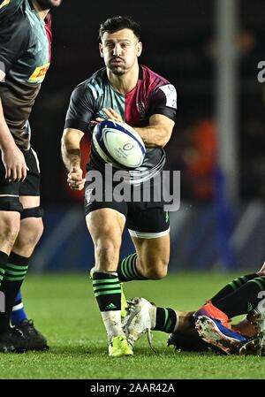 Twickenham. Regno Unito. Il 23 novembre 2019. Danny Care (arlecchini). Arlecchini v Bath Rugby. Pool di 3. La Heineken Champions Cup. Secondo (2a) round. Stadio di Twickenham Stoop. Twickenham. Londra. Regno Unito. Credito Bowden Garry/Sport in immagini/Alamy Live News. Foto Stock