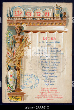 La cena (detenute da) GRAND HOTEL (a) BUDAPEST, UNGHERIA (HOTEL;) MENU IN FRANCESE,vini compresi;; cena [detenute da] GRAND HOTEL [at] BUDAPEST, UNGHERIA (HOTEL;) Foto Stock