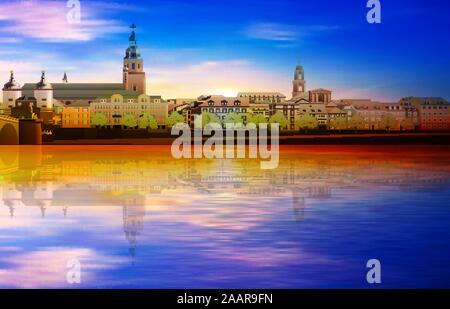 Abstract Tramonto primaverile con uno sfondo con cielo blu e panorama di Heidelberg Illustrazione Vettoriale