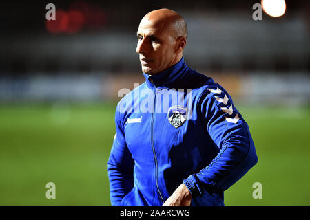 Newport, Regno Unito. 23 Nov, 2019. NEWPORT, GALLES - Novembre 23RD di Oldham Dino Maamria dopo il cielo scommettere League 2 match tra Newport County e Oldham Athletic a Rodney Parade, Newport sabato 23 novembre 2019. (Credit: Eddie Garvey | MI News) La fotografia può essere utilizzata solo per il giornale e/o rivista scopi editoriali, è richiesta una licenza per uso commerciale Credito: MI News & Sport /Alamy Live News Foto Stock