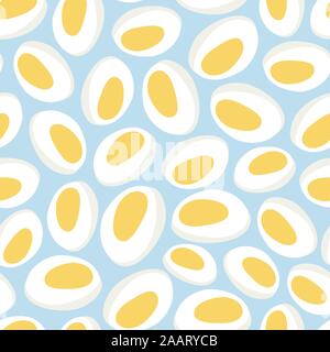 Vector seamless pattern di uova sode con i tuorli e lightblue sfondo. Perfetto per tessuto, scrapbooking e progetti di sfondo. Illustrazione Vettoriale
