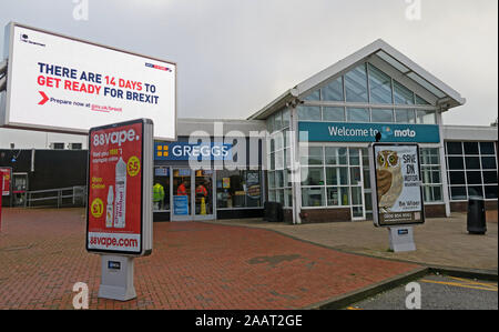 Preparatevi per Brexit ,pubblicità, Hartshead Moor Moto Services, M62, nello Yorkshire, Inghilterra, Regno Unito - GOV.UK Foto Stock