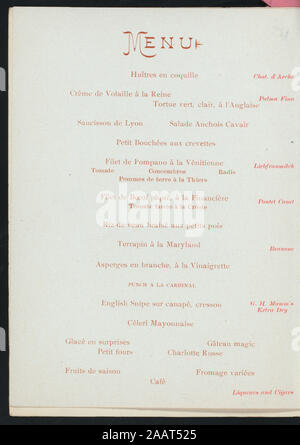 La cena PER LA VISITA DEI MEMBRI DEL CONSIGLIO DIRETTIVO DELLA LEGA INTERNAZIONALE DI PREMERE CLUB (detenute da NEW YORK PREMERE (a) HOTEL MARLBOROUGH, NEW YORK (Hotel) MENU FRANCESE; fissato a sinistra dalla corda; piano salotto; scherzando avviso sulla penultima pagina; LA CENA PER LA VISITA DEI MEMBRI DEL CONSIGLIO DIRETTIVO DELLA LEGA INTERNAZIONALE DI PREMERE CLUBS [detenute da] NEW YORK premere [A] HOTEL MARLBOROUGH, NEW YORK (hotel) Foto Stock