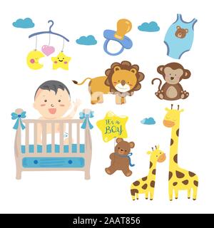 Baby boy carino clipart vettoriali. Foto Stock