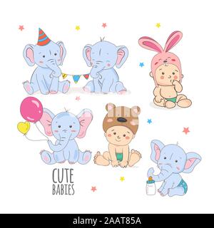 Baby boy carino clipart vettoriali. Foto Stock