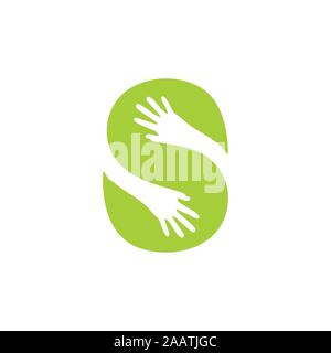 Lettera s foglia verde cura delle mani vettore logo Illustrazione Vettoriale