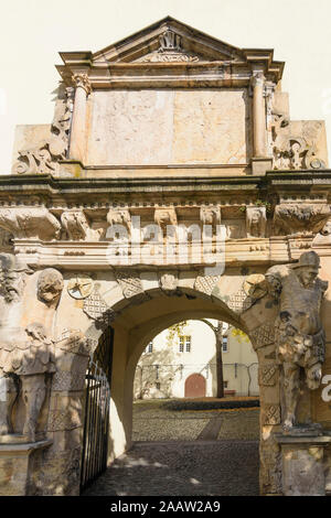 Bad Bergzabern: porta di Schloss Bergzabern castello in Weinstraße, Itinerario dei vini tedeschi, Renania-Palatinato, Renania-Palatinato, Germania Foto Stock