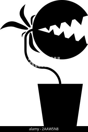 Pianta carnivora Flytrap Monster con denti in pentola icona colore nero illustrazione vettoriale stile piatto semplice immagine Illustrazione Vettoriale