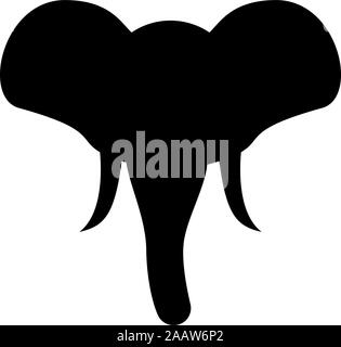 Testa di elefante mascotte silhouette vista frontale africano o indiano icona animale colore nero illustrazione vettoriale stile piatto semplice immagine Illustrazione Vettoriale