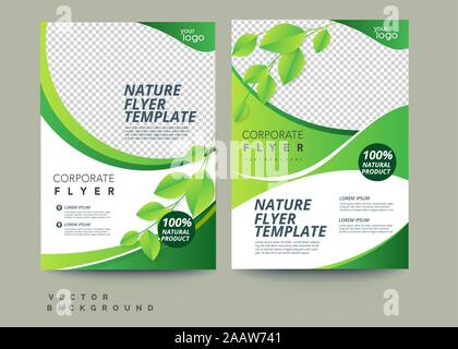 Vettore eco flyer, Poster, brochure, copertina modello. Moderno a foglia verde, ambiente di progettazione. - Vettore Foto Stock