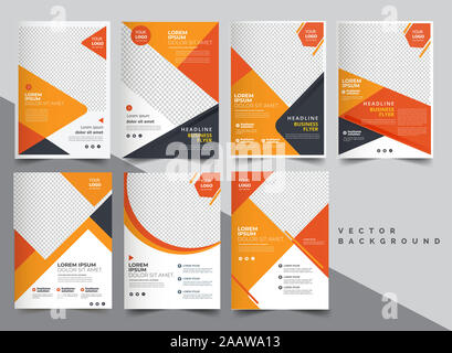 Realizzazione brochure, coperchio layout moderno, relazione annuale, poster, volantini in formato A4 con triangoli colorati Foto Stock
