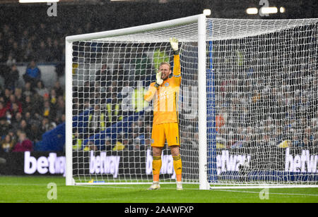 Kasper Schmeichel di Leicester durante il match di Premier League tra Brighton e Hove Albion e Leicester City presso la American Express Community Stadium , Brighton , 23 novembre 2019 - solo uso editoriale. No merchandising. Per le immagini di calcio FA e Premier League restrizioni si applicano inc. no internet/utilizzo mobile senza licenza FAPL - per i dettagli contatti Football Dataco : Foto Stock