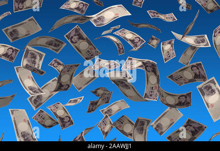 Flying Yen giapponese (isolato con percorso di clipping) Foto Stock