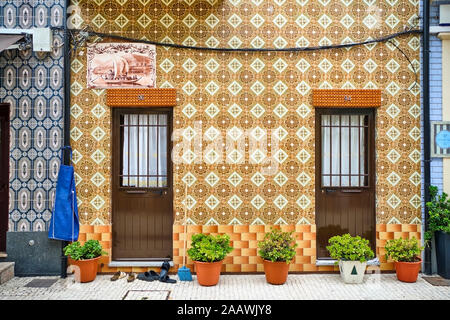 Il Portogallo, Porto, Afurada, vista frontale della casa unica facciata su giornata pacifica Foto Stock