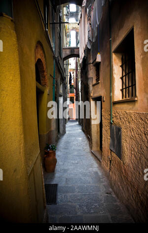 Vicolo stretto a Vernazza, Cinque Terre, Italia Foto Stock