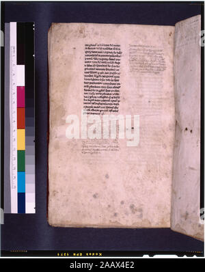 Esplicite di testo principale elencati in de Ricci, Seymour, il censimento di medievale e rinascimentale, manoscritti negli Stati Uniti e in Canada. New York. N.Y.: H.W. Wilson, 1935; e il supplemento, New York, N.Y.: Società Bibliografica dell'America, 1962. Proprietà : acquistato da John Preston per St. Augustine's Abbey, Canterbury (striscia di carta pergamena, f. 1a, è ex libris); proprietà ca. 1733 da Maurice Johnson di Spalding. Dato nel 1909 dal dottor Robert Abbe. De Ricci, 1316-1317. Grafico dal dottor G.B. Valutazione. Note digitato nella casella manoscritto. 36 linee in due colonne, governato a matita, prickings visibile, alcune parole chiave visibile. Foto Stock