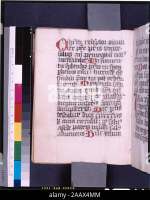 Esplicito del testo principale, fine della mano una bibliografia con il nome di scribe e data di scrittura elencati in de Ricci, Seymour, il censimento di medievale e rinascimentale, manoscritti negli Stati Uniti e in Canada. New York. N.Y.: H.W. Wilson, 1935; e il supplemento, New York, N.Y.: Società Bibliografica dell'America, 1962. Proprietà : Charles F. Gunther Vendita (1925) di L.C. Harper per Wilberforce Eames. Dal lascito di Eames nel 1940. De Ricci, 2314. De Ricci, Supplemento, 330. Grafico dal dottor G.B. Valutazione. Manoscritto consiste in primo cudiero di 6 folio, seguita da 22 quires di 10 fogli ciascuno. La finale cudiero ha 9 f Foto Stock