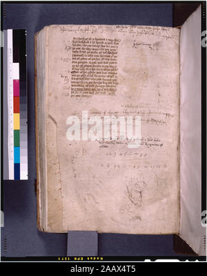 Esplicite di testo; note in diverse mani elencati in de Ricci, Seymour, il censimento di medievale e rinascimentale, manoscritti negli Stati Uniti e in Canada. New York. N.Y.: H.W. Wilson, 1935; e il supplemento, New York, N.Y.: Società Bibliografica dell'America, 1962. Proprietà : sulla prima lamina, una firma la lettura di un uous me ly/ Glouce(stre)? È stato interpretato nel senso che esso era di proprietà di Richard, duca di Gloucester, più tardi Richard III. Proprietà 1850 da Thomas Bannister del tempio interno. Dato 1884 DA J. J. Astor. 45 linee in due colonne nel testo principale, 67-8 linee in calendario. Sentenza in puntasecca e occasione Foto Stock