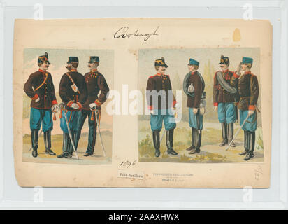 La proprietà Feld-Artillerie : Fondo a pettine R - campo artiglieria, 1896, artificier, parade dress; artigliere, marching ordine; driver, parade dress; artigliere, cavallo di batteria, marching ordine. L - campo di ufficiali di artiglieria parade, marching ordine, walking-out dress (Seidel).; Feld-Artillerie Foto Stock