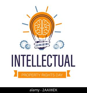 I diritti di proprietà intellettuale il giorno icona isolato, il cervello e la lampadina. Illustrazione Vettoriale